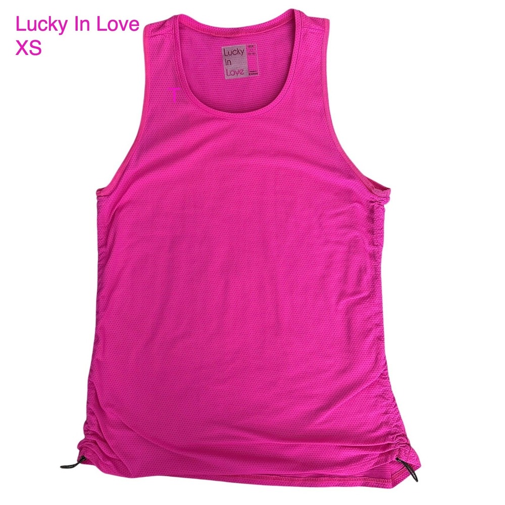 Lucky in Love Womens XS Hot Pink Mesh Racerback Athletic Tank Cinched Sides